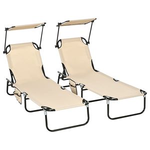 Sdraio Pieghevole in Alluminio con Rattan e Legno, con Parasole per Spiaggia e Patio - Product Image 1