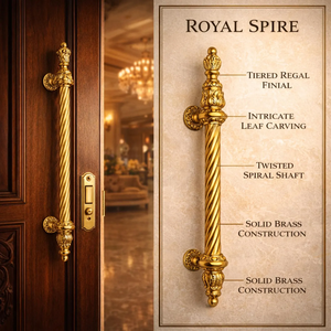 มือจับประตูทองเหลืองแท้แบบดั้งเดิม Royal Spire Premium สำหรับทั้งมือซ้ายและขวา แข็งแรง ทนทาน หรูหรา สำหรับตกแต่งภายในและภายนอกอาคาร - Product Image 5