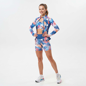 Ensemble de yoga 3 pièces pour femmes en gros : tenue de sport imprimée, veste, soutien-gorge de sport et short de sport personnalisés pour l'entraînement en salle de sport - Product Image 3
