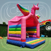 Château Gonflable Commercial Combo Toboggan Aquatique et Trampoline Licorne
