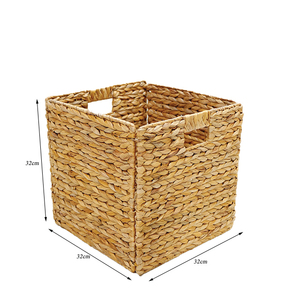 Eco Friendly Water Hyacinth <b>Cube</b> Storage <b>Basket</b> Organizer Bin Cutout Handles - Product Image 4