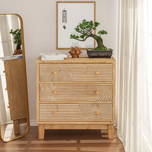 Modern Wooden Nightstand with Three <b>Drawer</b> Scandinavian Design Adjustable Shelves Natural Finish Freestanding Bedroom Furniture - Product Image 1