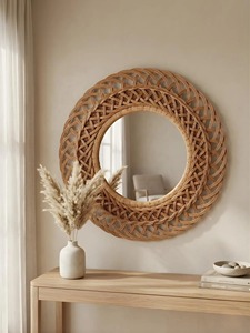 Elegant Stylish Round Rattan Wall <b>Mirror</b> Handcrafted Natural Fiber Frame For Boho Living Room Bedroom Decor From India - Product Image 2