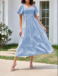 Vestido de Verano Azul Marino Ajustado, Sin Mangas, Cuello Alto, Sexy, con Aberturas y Lazo, Tejido Elástico, para Vacaciones - Product Image 2