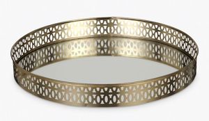 Round <b>Mirrored</b> Storage Tray with Gold Plated Bow Design Modern Luxury Decorative Organizer <b>Vanity</b> <b>Table</b> Centerpiece Home Decor - Product Image 6