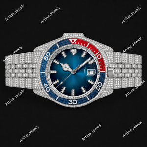 Reloj de Buceo Blue Diamond, Reloj de Pulsera de Lujo con Brazalete Plateado, Reloj de Diseño Premium, Accesorio de Moda con Cristales - Product Image 2