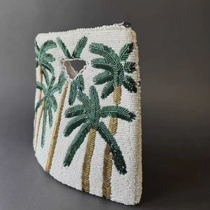 Handmade Classic <b>Small</b> Bead Bag Feather Vacation Designer Ladies Party Top-handle Phone Purse Embroidery Letterpress Printing - Product Image 1