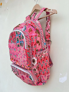 Sac à dos matelassé rayé pour filles, sac d'école en coton fait main, sac de voyage léger multi-poches, style bohème, 20 pouces - Product Image 3