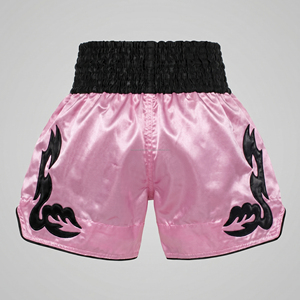 Custom Pink Satin <b>Men</b> Women Muay Thai Shorts Black Applique Patches Kickboxing <b>Trunks</b> Wholesale Custom Logo MMA Fighting Shorts - Product Image 2