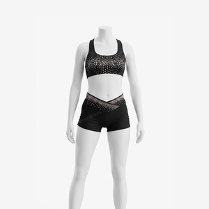 Conjunto de ropa de práctica de porristas con pedrería color verde azulado para niñas jóvenes - Product Image 1