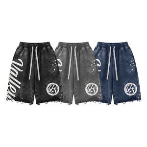 Ensemble sweat à capuche et short délavé pour homme, motif lettres imprimées, style streetwear, taille élastique avec cordon de serrage, fermeture éclair avant, style USA - Product Image 3