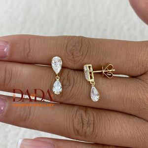 Sparkling Oval Heart Emerald Cut Lab Grown <b>Diamond</b> Drop Stud <b>Dangle</b> <b>Earrings</b> Yellow Gold Rhodium Plated IGI Certified Trendy - Product Image 3