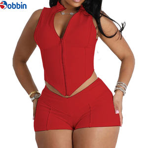 Tenues d'été pour femmes : Ensemble crop top et short, ensemble deux pièces style motard pour femmes - Product Image 2