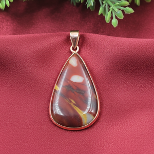 Pendentif en jaspe mookaite naturel en forme de larme, argent sterling 925, plaqué or rose et or jaune, fait main, bijoux bohèmes, cadeau unisexe - Product Image 3