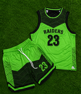 Ensemble de maillots de basket-ball sublimés personnalisés vert noir |   Uniforme d'équipe en polyester respirant |   Maillots de basket personnalisés - Product Image 1