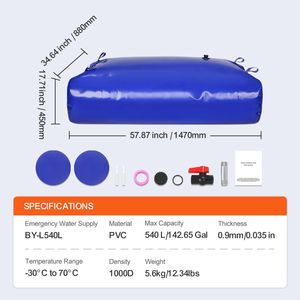 Serbatoio d'Acqua Pieghevole in PVC Blu 1000D da 540L/142,7 Galloni per Camper, Grande Capacità - Product Image 5