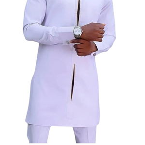 Ensemble Kaftan Long Homme Couleur Unie avec Pantalon, Col Rond, Manches Longues, Style Thobe, Tunique Tricotée, Respirant, Automne, OEM ODM - Product Image 4