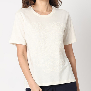 Camiseta Corta de Algodón Suave con Diseño de Bordado Único, Camisetas Bordadas Personalizadas para Mujer, Algodón de 200 GSM - Product Image 1