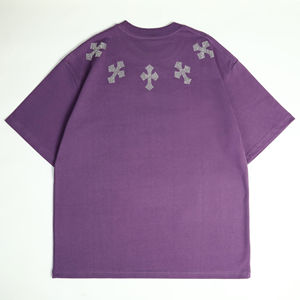 เสื้อยืดโอเวอร์ไซส์ทรงสตรีทแวร์สำหรับผู้ชาย แบบคอวี ตกแต่งด้วยคริสตัล ล้างสีแบบแอซิด สไตล์ไฮสตรีท - Product Image 3