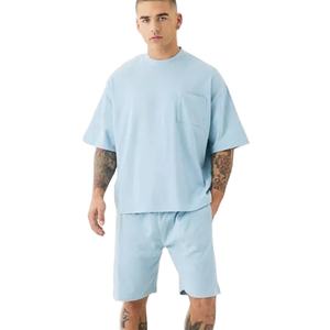 Ensemble T-shirt et Short Personnalisable pour Homme – Survêtement Décontracté d'Été avec Haut à Épaules Tombantes et Short – Tenue 2 Pièces Style Urbain - Product Image 1