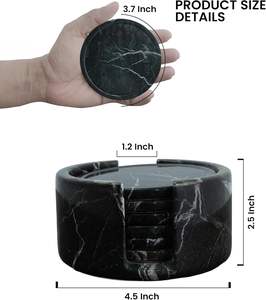 Posavasos redondos de mármol con base de corcho antideslizante para oficina, protegen las mesas de manchas y arañazos, color cebra negro - Product Image 4