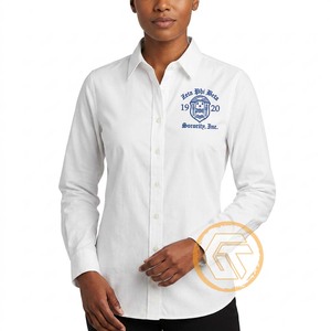 Chemise boutonnée blanche pour femmes Zeta Phi Beta, logo brodé, manches longues, coupe classique, 100% coton popeline, design sur le devant - Product Image 1