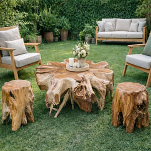 Mesa de Centro Moderna Dhifa de Lujo, Ecológica, de Raíz de Teca Orgánica, Única, al por Mayor, Mueble para el Hogar de Madera Maciza con Borde Natural Antiguo - Product Image 5