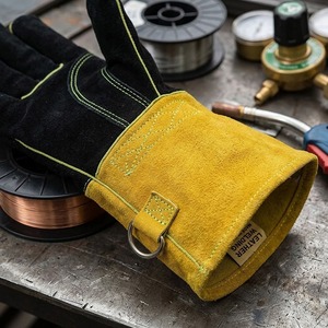 Gants de soudage industriels robustes en cuir de vachette pleine fleur avec manchette longue et doublure intérieure en polaire, résistants à la chaleur - Product Image 6