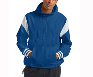 Veste de course coupe-vent bleue pour homme avec capuche, fermeture éclair quart de tour, style sportif, en polyester - Product Image 4