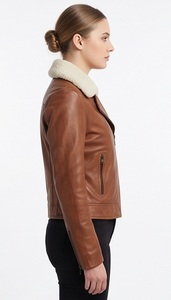 Chaqueta de Motociclista de Cuero Genuino para Mujer al por Mayor con Cuello Desmontable, Cremallera, Cortavientos, Calefactable y Ecológica para Invierno - Product Image 4