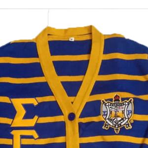 เสื้อคาร์ดิแกน Sigma Gamma Rho สีน้ำเงินเหลือง คอวี แขนยาว ปักลายตราสัญลักษณ์ สไตล์ Preppy วินเทจ เสื้อสเวตเตอร์ผู้หญิง - Product Image 3