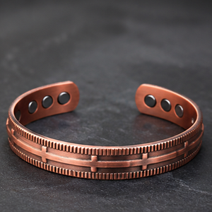 Rustic Vintage Ribbed Border Magnetic Pure Copper Band Fashionable Metal Jewelry Exquisite Embossed Design - Product Image 1
