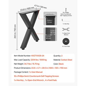 Patas de Muebles de Acero Resistentes de 29.5'' de Alto x 23.6'' de Ancho, Diseño Modular, Fácil Montaje, Carga Máxima de 2204 Libras, para Muebles del Hogar - Product Image 5