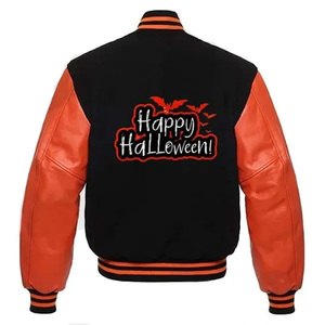 Custom Holiday Theme Varsity <b>Jacket</b> Men Orange <b>Leather</b> Sleeve Patch Bomber <b>Jacket</b> Wholesale Letterman Baseball - Product Image 2