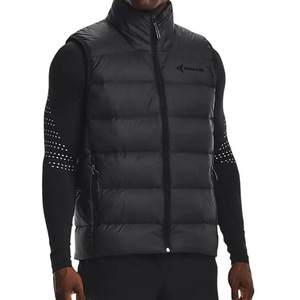 DAIZEN STAR Men's Black Stand Collar Puffer Vest Zipper Closure Solid Color Windproof Casual Outerwear 100% Polyester - Product Image 3
