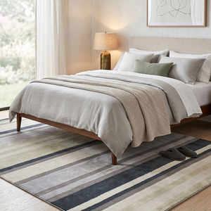 DECORDEC Charcoal <b>Grey</b> Ivory Beige Wool Striped <b>Rug</b> Non-Slip Eco-Friendly Contemporary Horizontal Band Area Carpet for <b>Living</b> - Product Image 3
