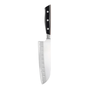 Cuchillos de cocina Santoku Silver Blade con mango negro remachado y surcos ovalados en la hoja para cortar verduras, rebanar y preparar alimentos - Product Image 3