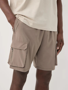 Pantalones Cortos Cargo para Hombre, Pantalones Cortos Cargo Sólidos de Cintura Media, Elásticos, de Secado Rápido, de Poliéster, Estilo Casual con Bolsillos - Product Image 1
