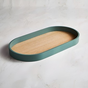 Premium Quality Mango Wood Oval <b>Tray</b> with Natural Finish and <b>Black</b> Wall Finish for Food Serving Used for Home Hotel and Wedding - Product Image 3