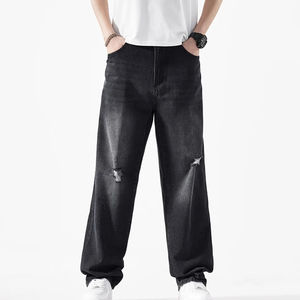 Pantalones Vaqueros Negros para Hombre, Corte Holgado, Estilo Baggy, Detalle Desgastado en las Rodillas, Algodón de Alta Calidad, Pantalones Casuales, Moda Urbana - Product Image 3
