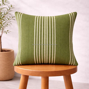 Housse de coussin tissée à la main en lin moutarde, à fines rayures verticales texturées, coussin décoratif, accent décoratif bohème - Product Image 3