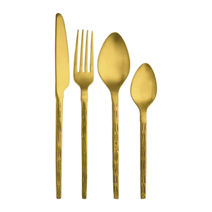 Ensemble de couverts en laiton plaqué or au design moderne, avec poignée texturée martelée unique, pour la maison et la restauration - Product Image 1