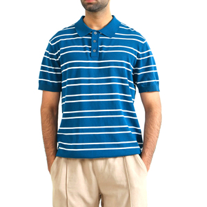 Polo de Punto a Rayas para Hombre, Manga Corta, Casual, Azul y Blanco, Corte Regular, Tejido Transpirable, Estilo Deportivo - Product Image 2
