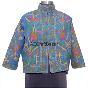 Veste d'hiver pour femme brodée à la main style Suzani, en coton doux, avec motifs – Vente en gros, exportateur indien - Product Image 1