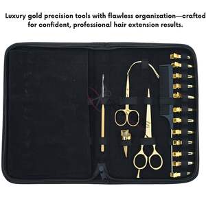 Ensemble de pinces professionnelles pour extensions capillaires en or, avec pince à sertir les micro-anneaux en acier inoxydable, ouvre-perles, extracteur et peigne à queue de rat - Product Image 5