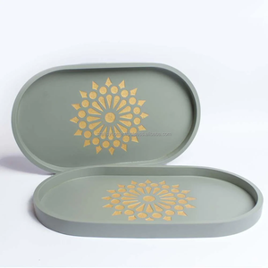 Home Decorative Grey & Gold Printed Design MDF Wood Oval Serving <b>Trays</b> Hand Crafted Wooden Hand Painted Decorative Serving <b>Tray</b> - Product Image 1