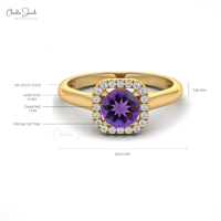 Nouvelle Offre Exceptionnelle : Bague Halo en Améthyste Naturelle Ronde de 6 mm avec Diamant en Or Massif 14 carats – Vente en Gros, Idéale pour Mariage, Fiançailles, Cadeau