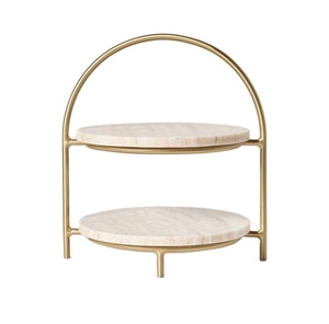 Hot Selling Two Tier Marble Dessert Stand with Gold Frame for Cake <b>Cupcake</b> Display and Table Decor Two tier marble dessert - Product Image 1
