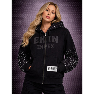 Custom 450Gsm Fleece Zip-Up Hoodie <b>Y2K</b> Vintage Streetwear 100%Cotton Rhinestone 3DEmbroidery Sun Faded Distressed Oversized - Product Image 3