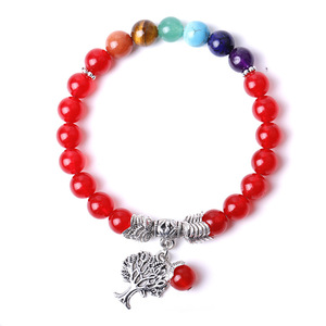 Pulsera Elástica de Piedras Naturales con Árbol de la Vida, Joyería con Dijes, Regalo Unisex, Estilo Bohemia, Chapado en Plata Antigua - Product Image 1